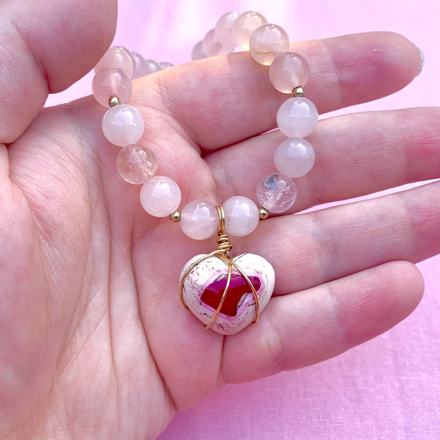 Cantera Opal Heart with Rose Quartz | Pre-Made Bracelet