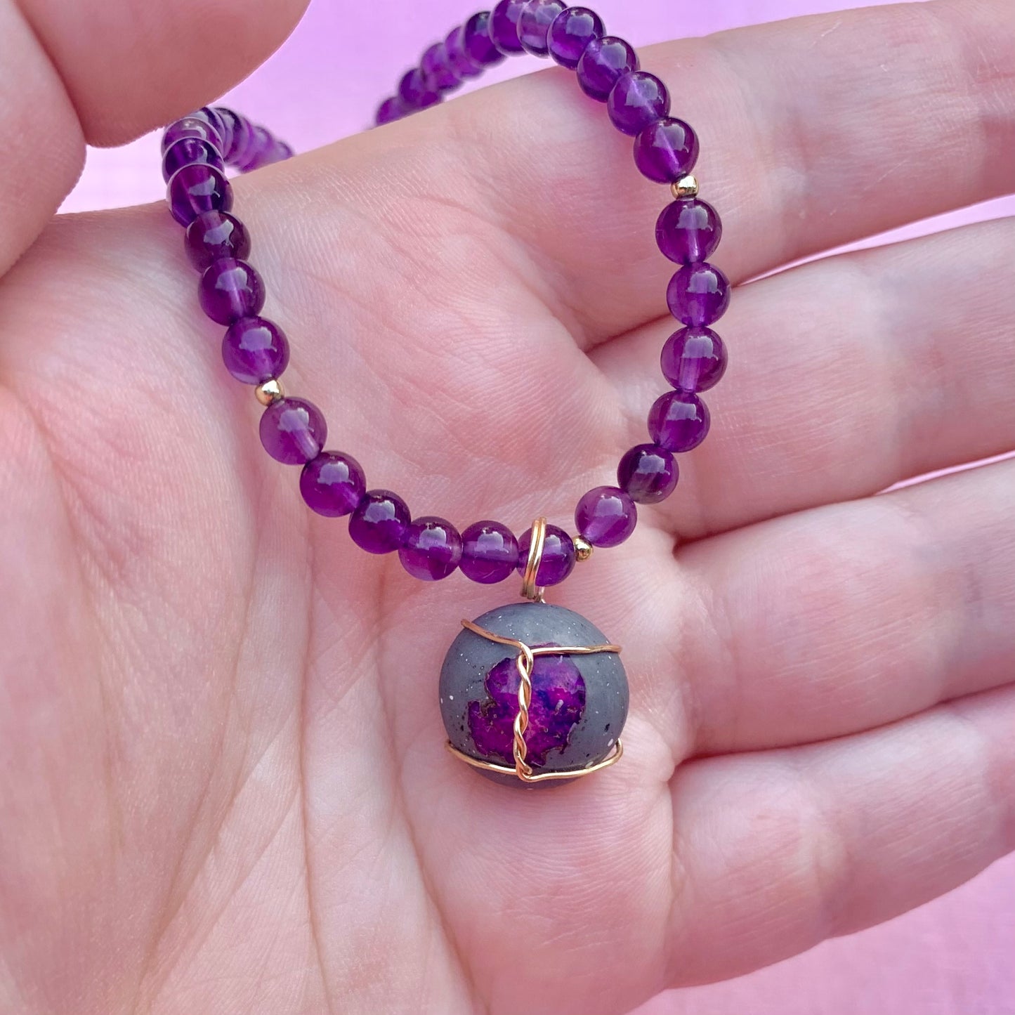 Cantera Opal Charm with Uruguayan Amethyst | Pre-made Bracelet