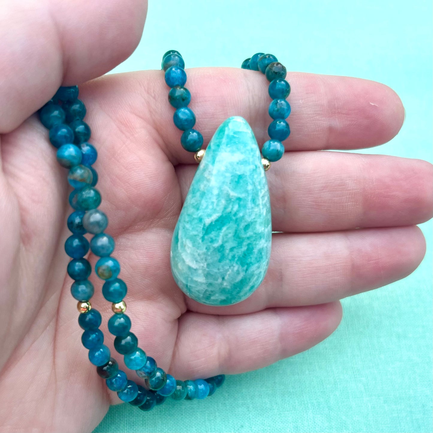 Apatite and Amazonite Pendant | Pre-Made Necklace