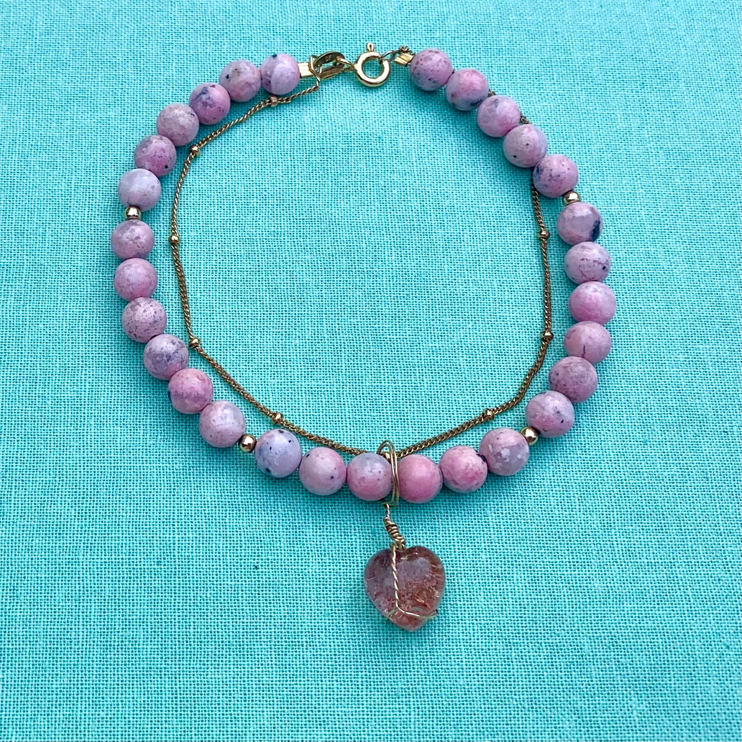 Rhodochrosite and Lodolite | Pre-Made Bracelet