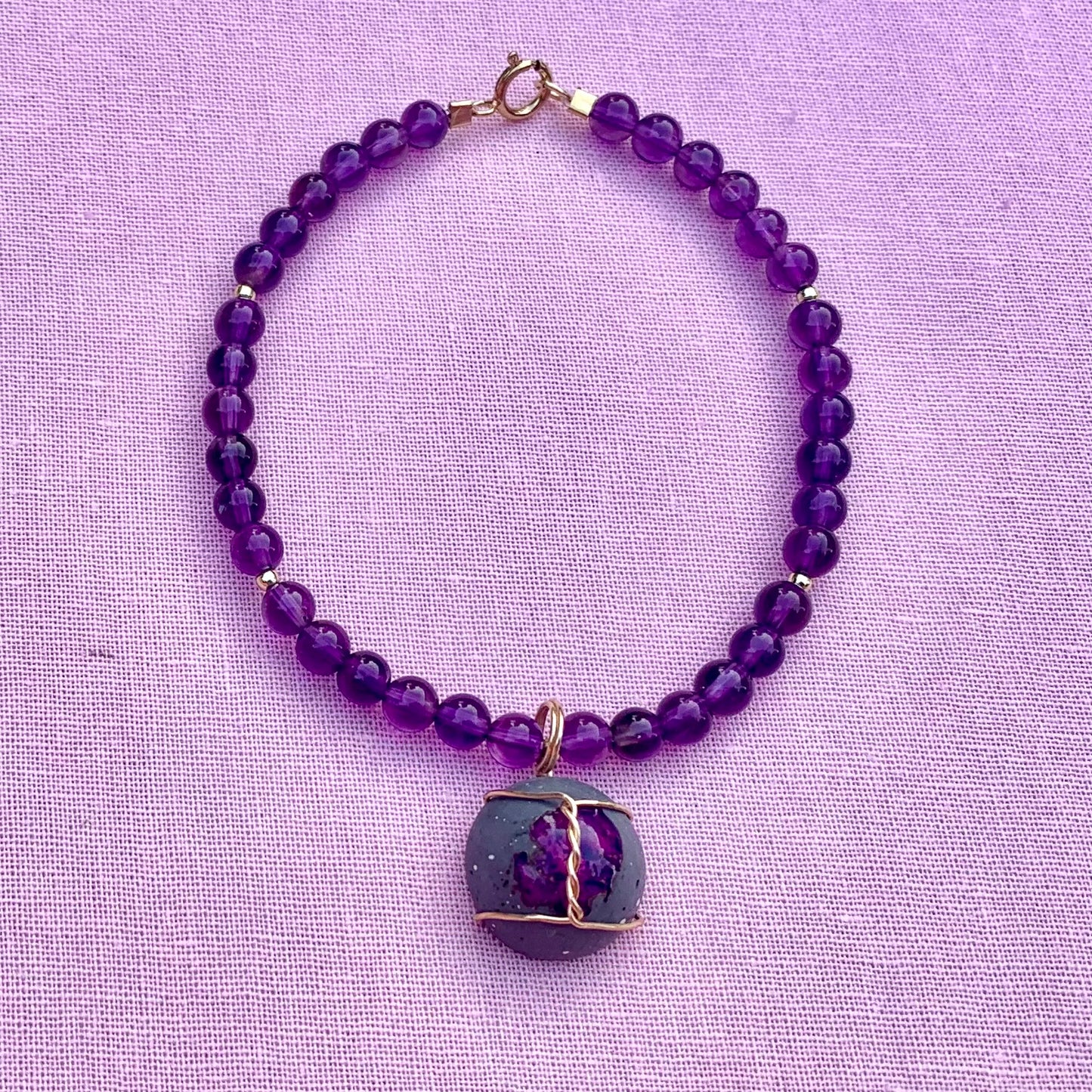 Cantera Opal Charm with Uruguayan Amethyst | Pre-made Bracelet