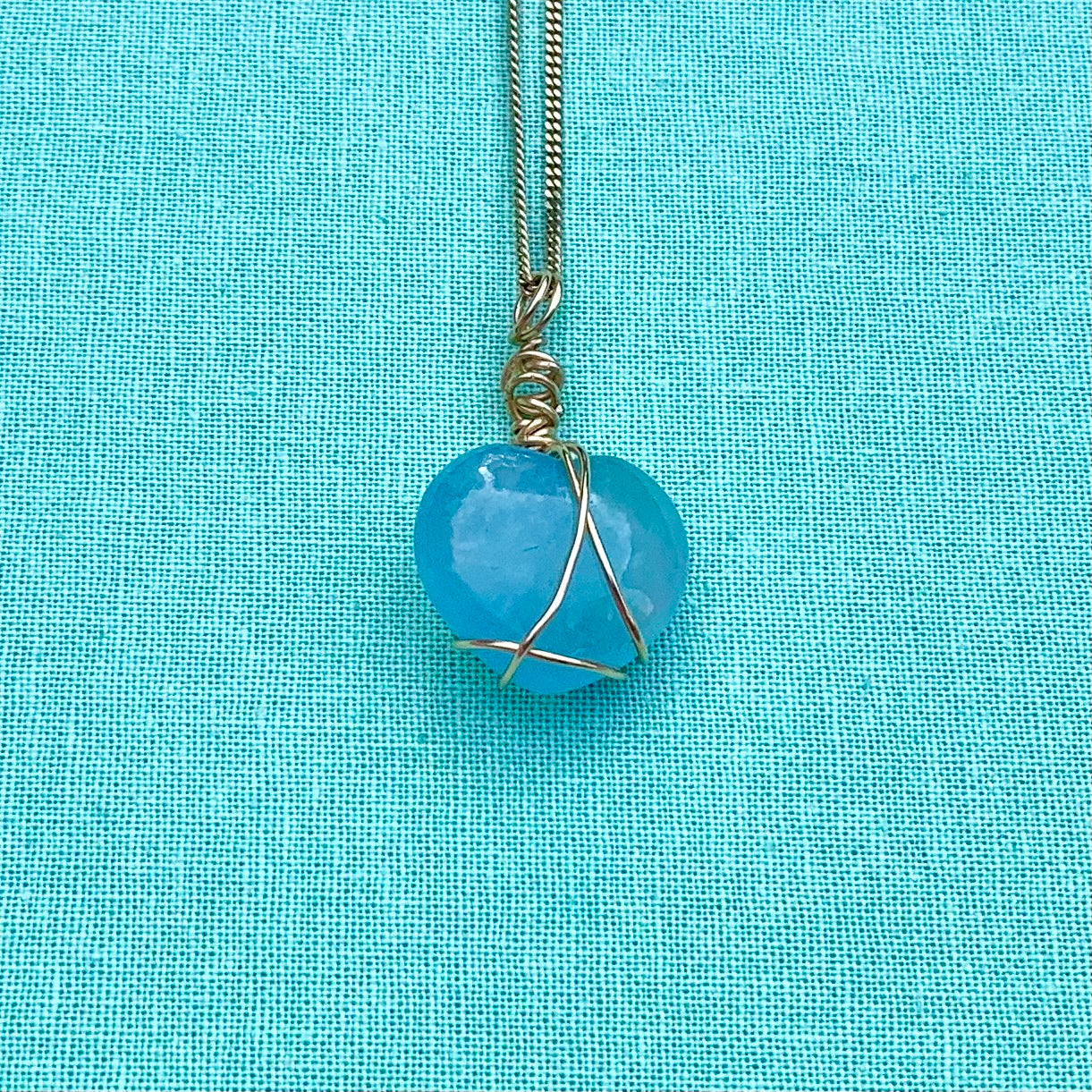 Aquamarine Heart On Gold Plated Chain | Pre-Made Necklace