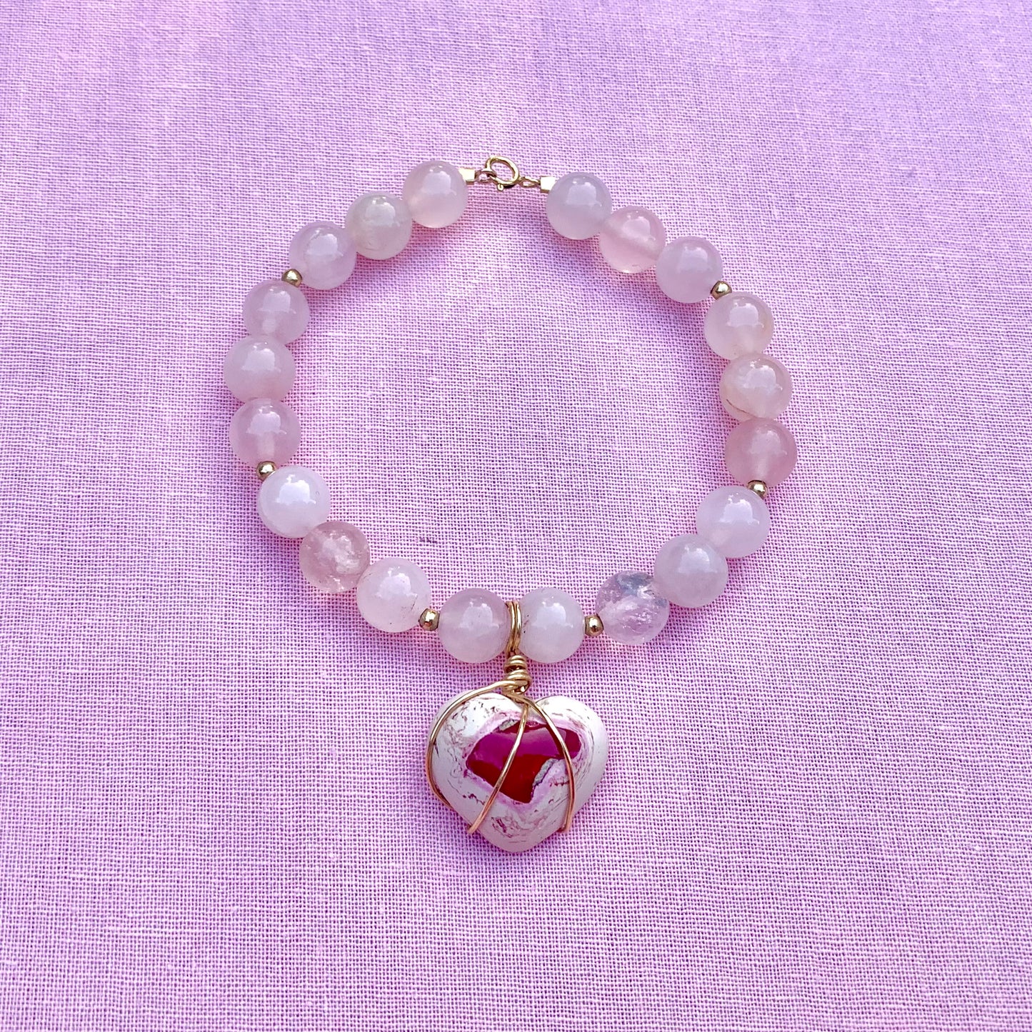 Cantera Opal Heart with Rose Quartz | Pre-Made Bracelet