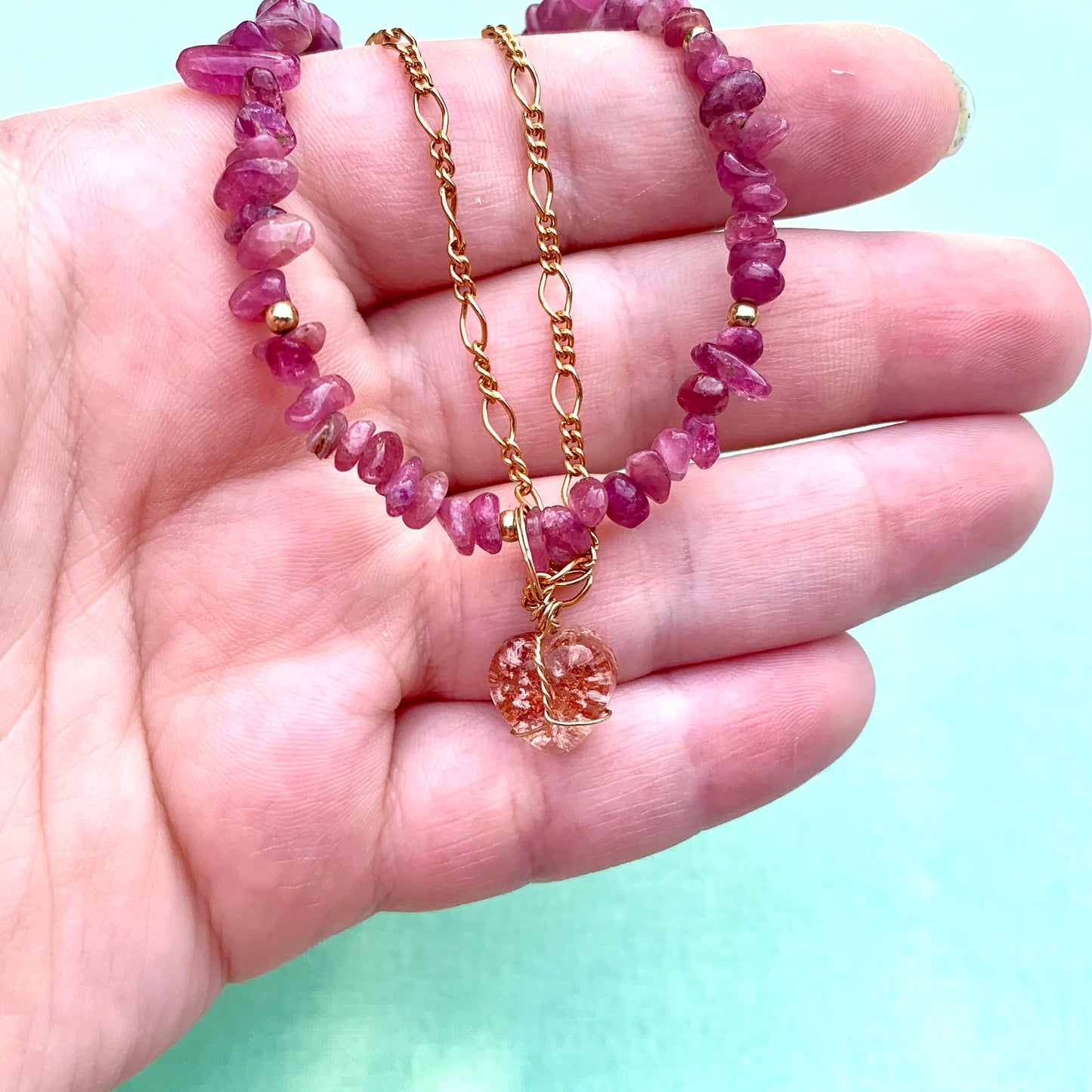Lodolite and Pink Tourmaline | Pre-made Bracelet