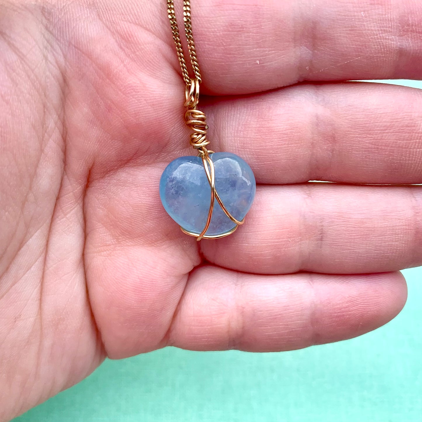 Aquamarine Heart On Gold Plated Chain | Pre-Made Necklace