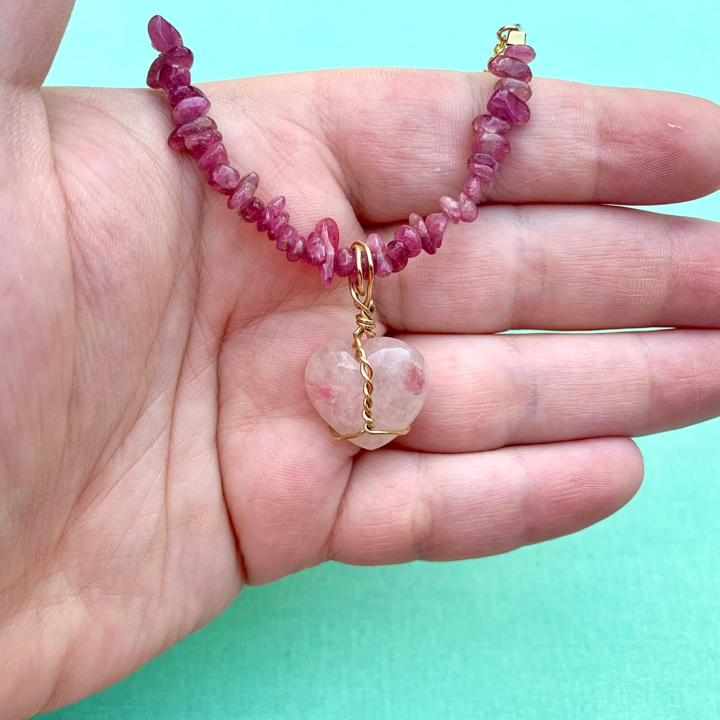 Pink Tourmaline and Pink Tourmaline in Quartz | Pre-Made Necklace