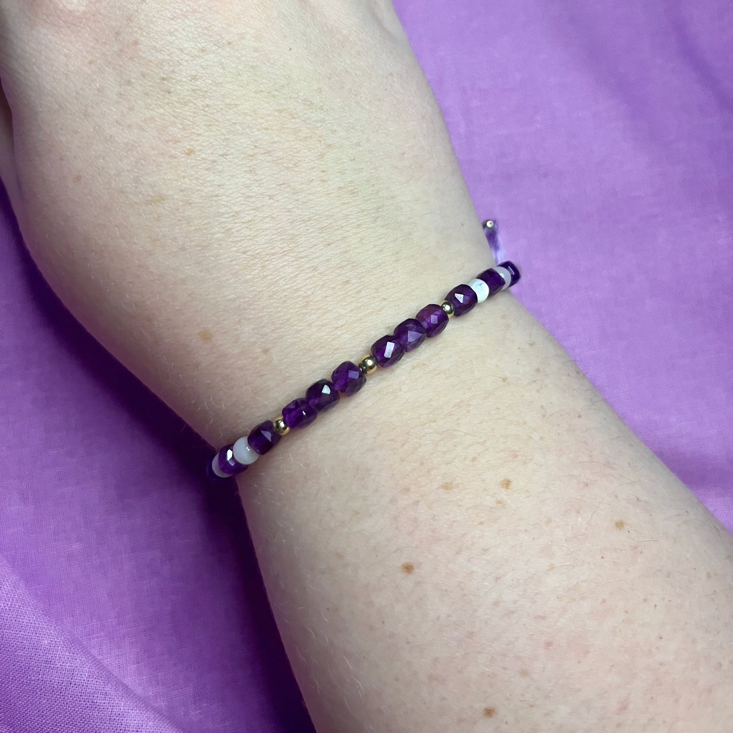 Amethyst, Moonstone & Mother of Pearl | Silk Cord Bracelet