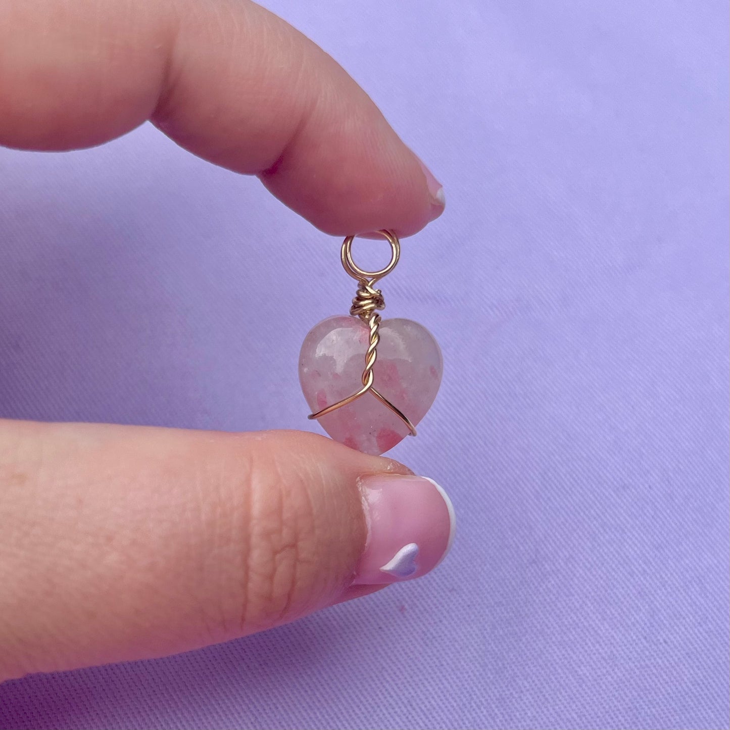 Pink Tourmaline in Quartz Heart | Charm