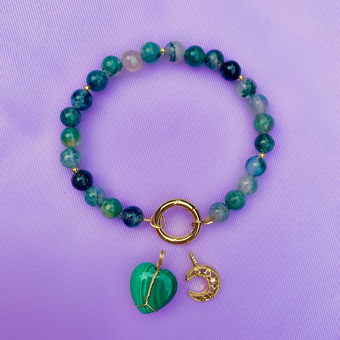 Mossy-Moss Agate | Crystal Charm Bracelet