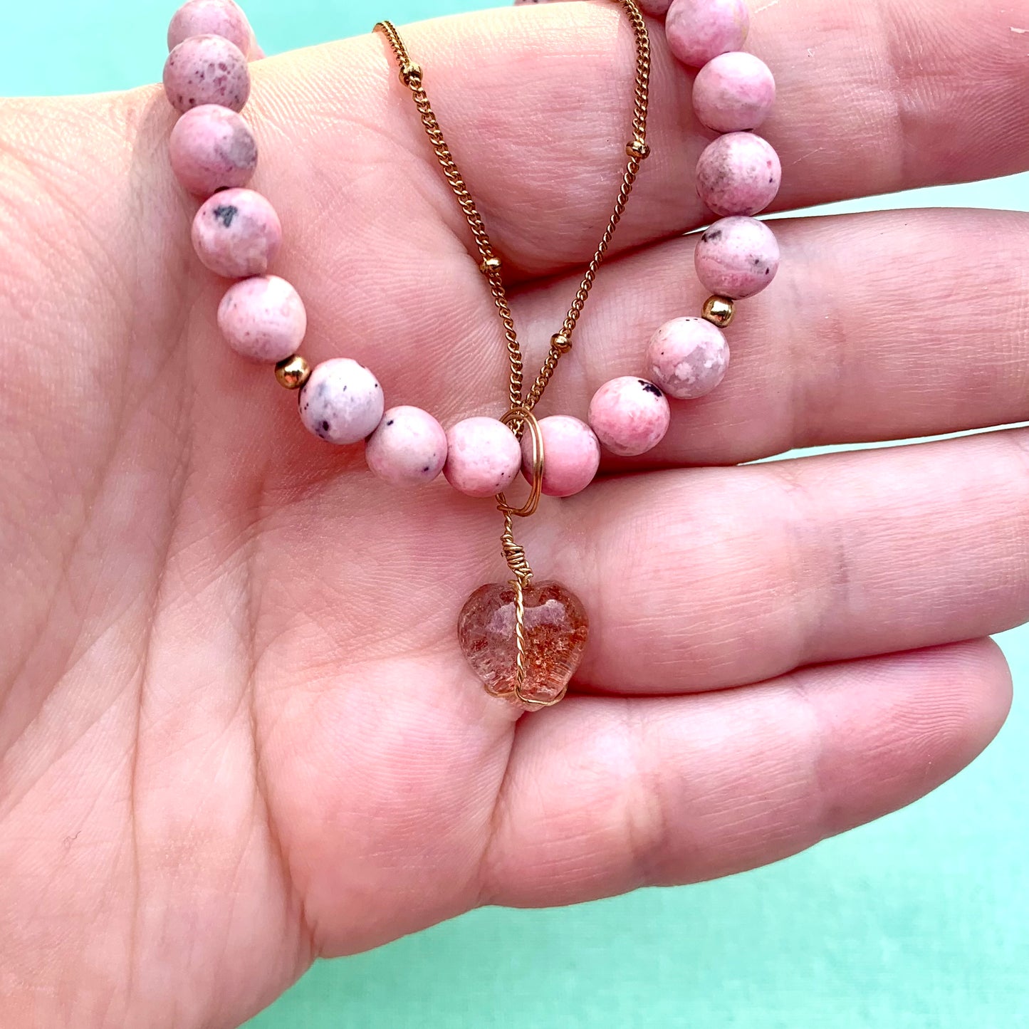 Rhodochrosite and Lodolite | Pre-Made Bracelet