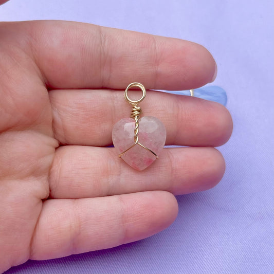 Pink Tourmaline in Quartz Heart | Charm